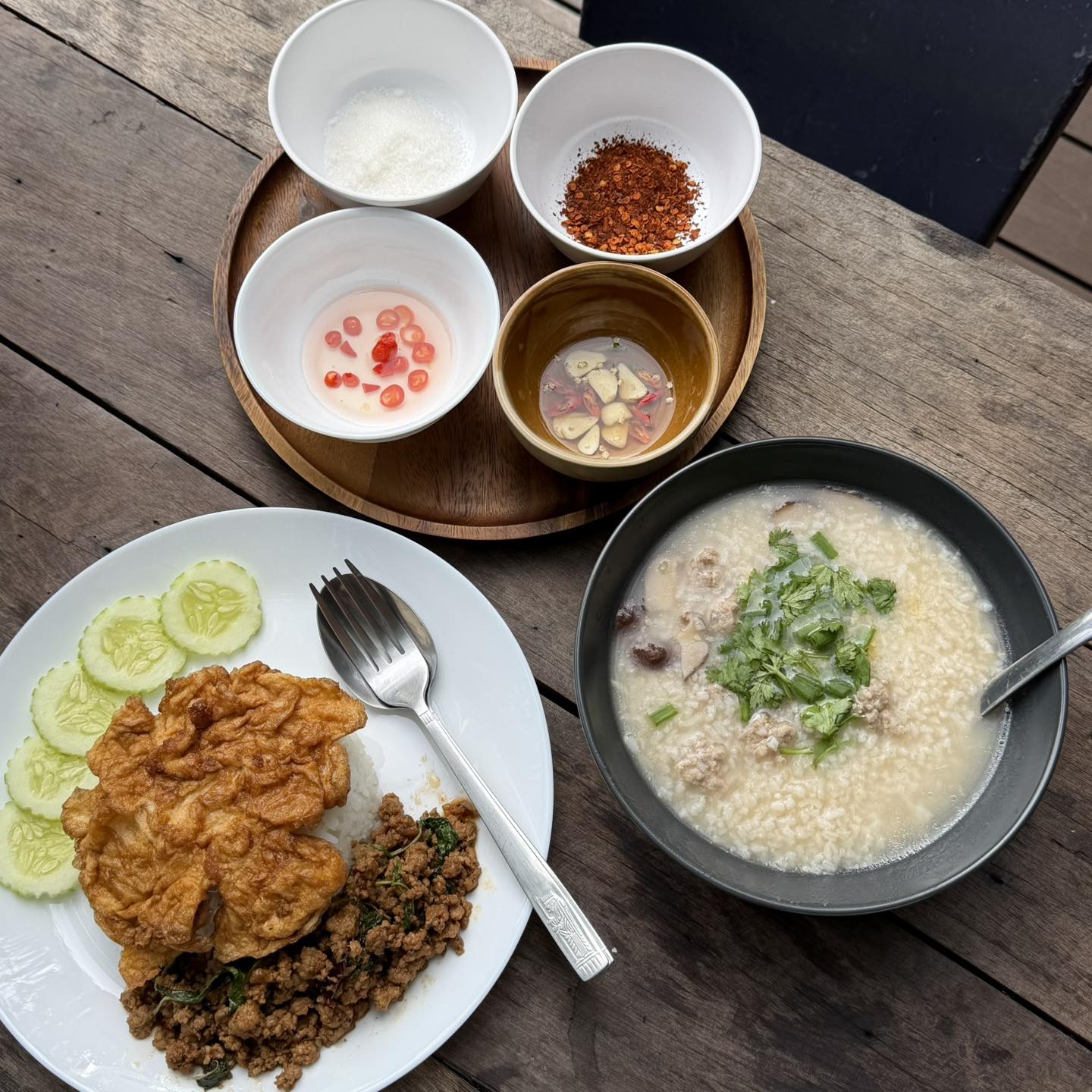 Tum breakfast laid out on the table